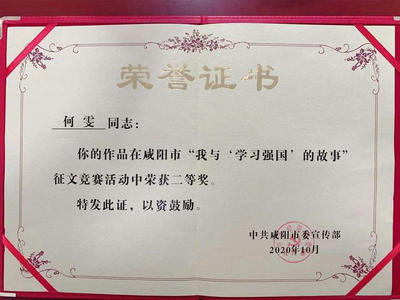 杨雯获得的荣誉证书